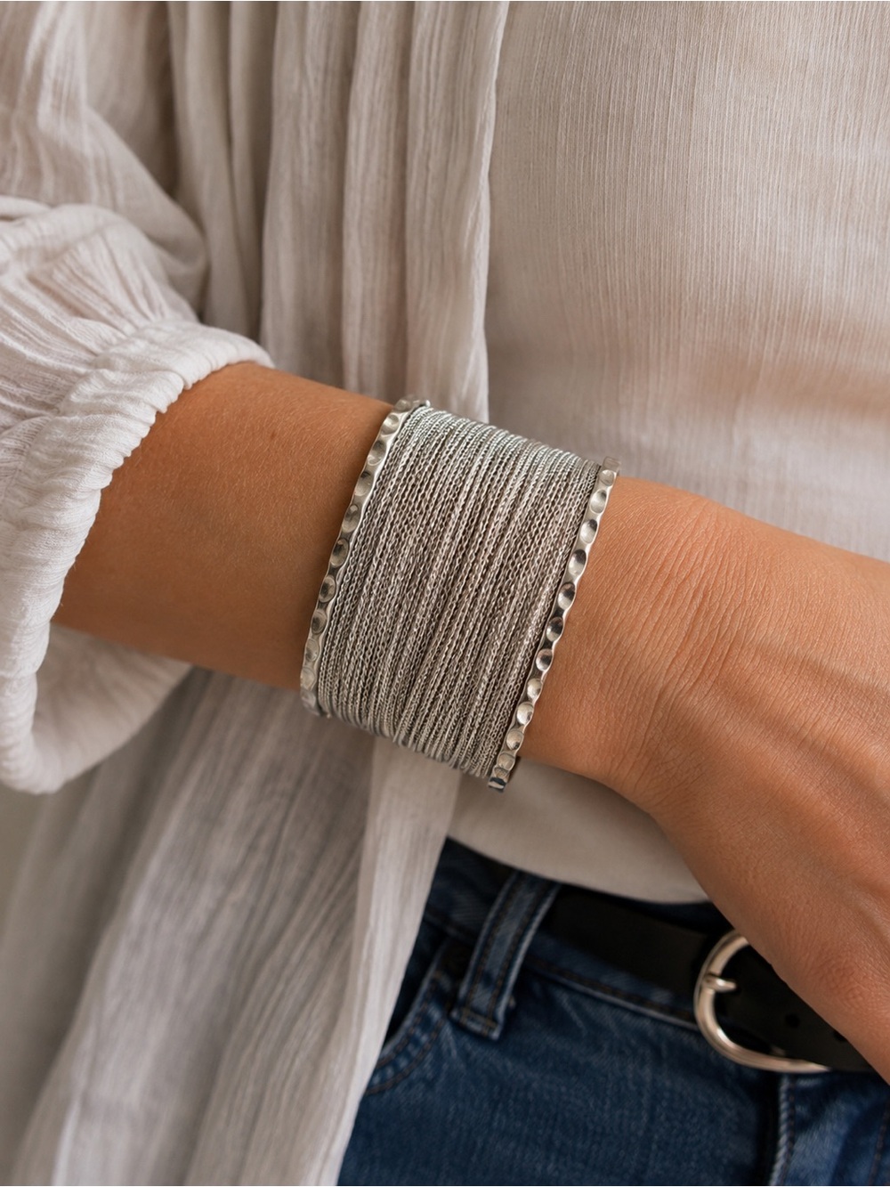 Pomina Silver Tone Multi Strand Cuff Bracelet (BR1616/1)